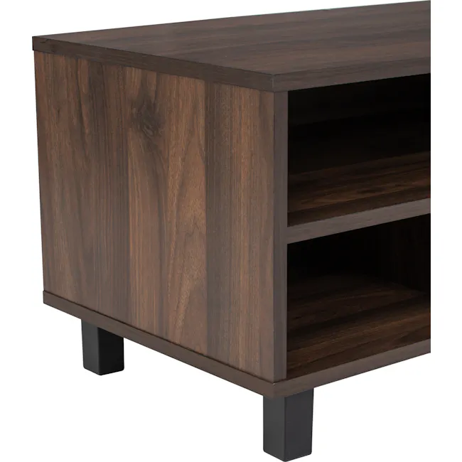 Ariane TV Console 1.1m - 6 - Dark wood TV stand, sleek design, polished finish, sturdy legs, open shelves, minimalist