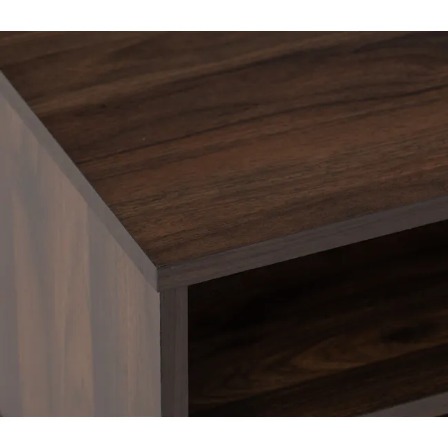 Ariane TV Console 1.1m - 5 - Wooden surface, dark wood texture, corner edge, cabinet edge, wooden panel, natural wood, wood