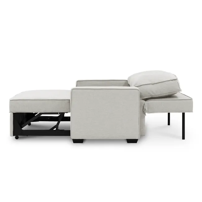 Arturo 3 Seater Sofa Bed - Beige (Eco Clean Fabric) - 12 - Modern minimalist sofa with light gray fabric, sleek black metal