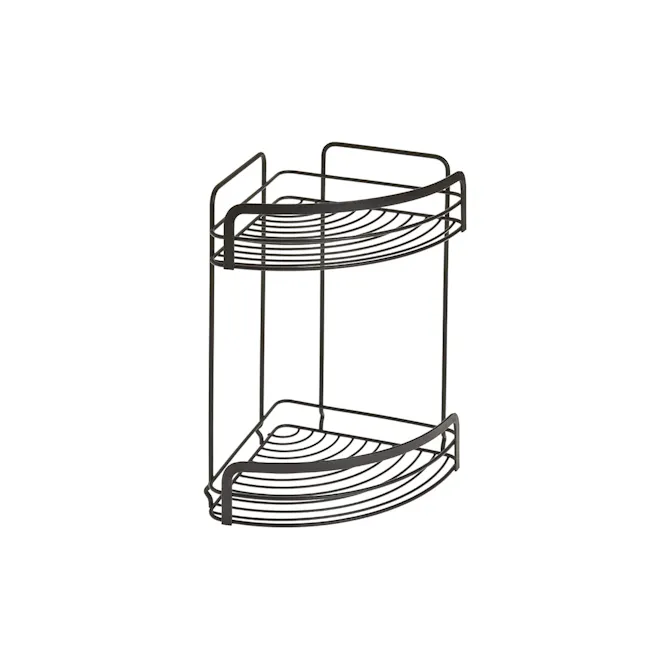 Metaltex Origin 2 Tier Corner Shelf - Black - 1 - - Modern metal shelving unit design, - Sleek, minimalist metal furniture