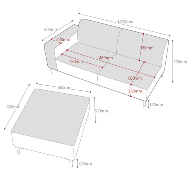 Zenith 3 Seater Left Chaise Sofa with Ottoman - Cool Grey (Faux Leather) - 5