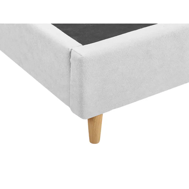 Aspen Super Single Bed - Cloud White - 9 - White textured table cover, pink border, wooden table leg, minimalist design