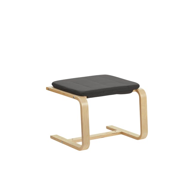 Mizuki Lounge Chair with Ottoman - Black - 8 - Wooden bench with black cushion, minimalist design, light wood finish, sturdy