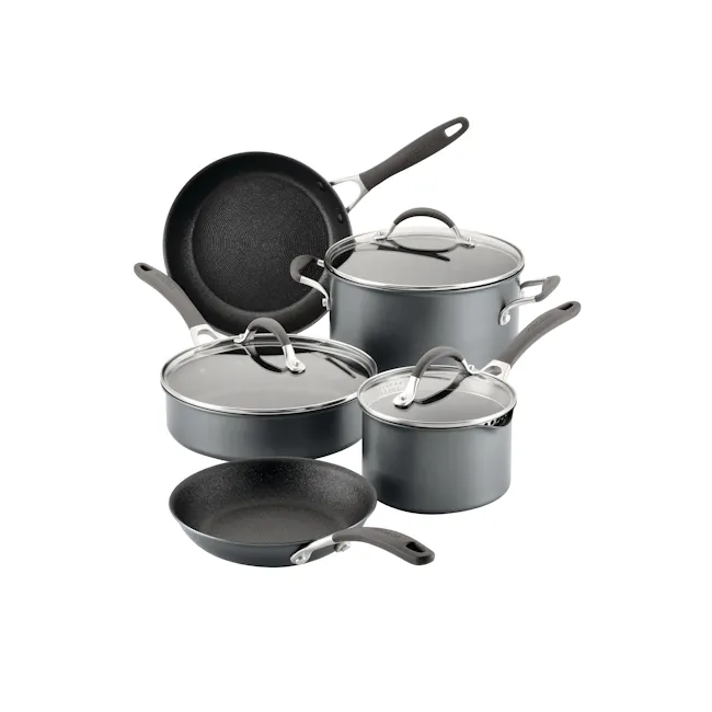 Circulon ScratchDefense A1 Nonstick 8 Piece Cookware Set - 1 - Circulon frying pan, stainless steel cooking pot, black
