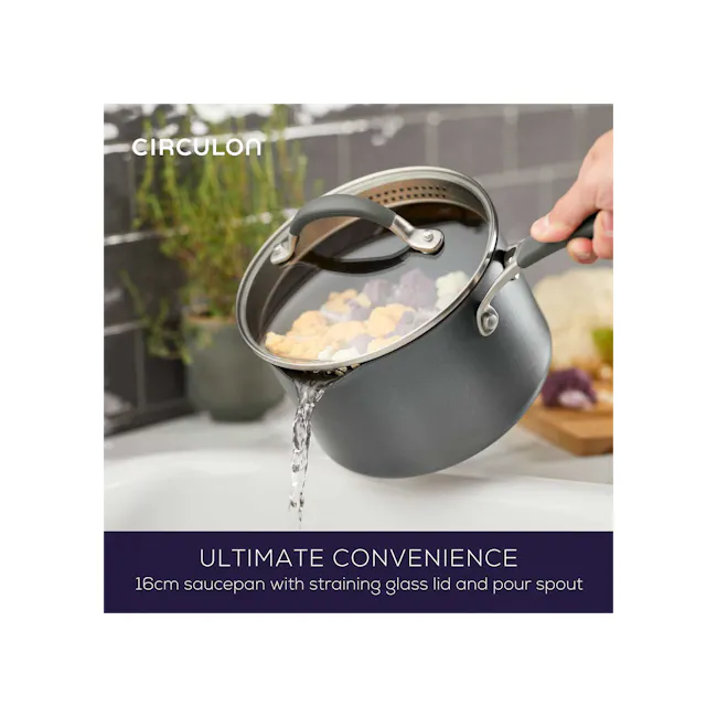 Circulon ScratchDefense A1 Nonstick 8 Piece Cookware Set - 4 - Circulon saucepan, 16cm stainless steel pot, straining glass