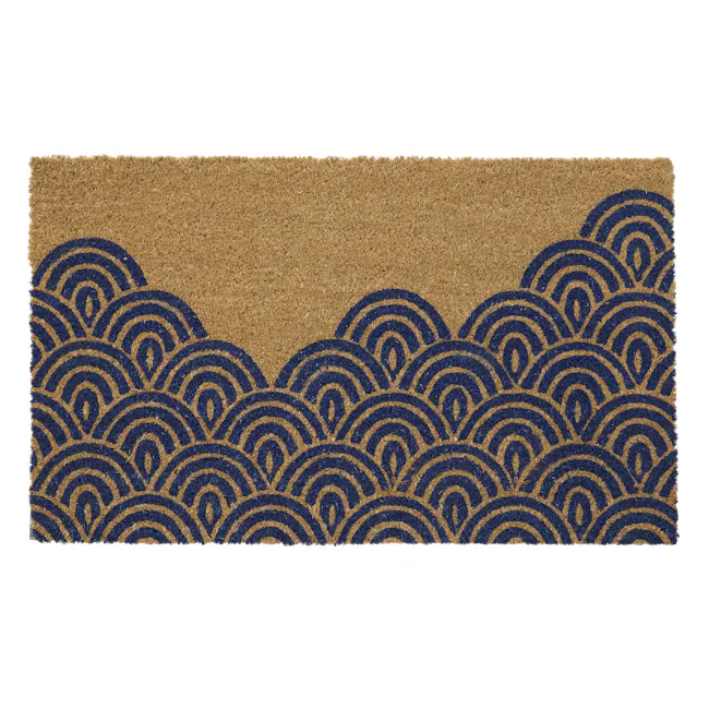 Harley Coir Door Mat - 1 - Barefoot rug, textured surface, natural fiber, golden brown base, decorative border, intricate