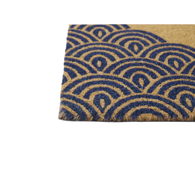 Harley Coir Door Mat - 4 - Intricate, swirling pattern with deep blue and golden hues, Textured, woven design with