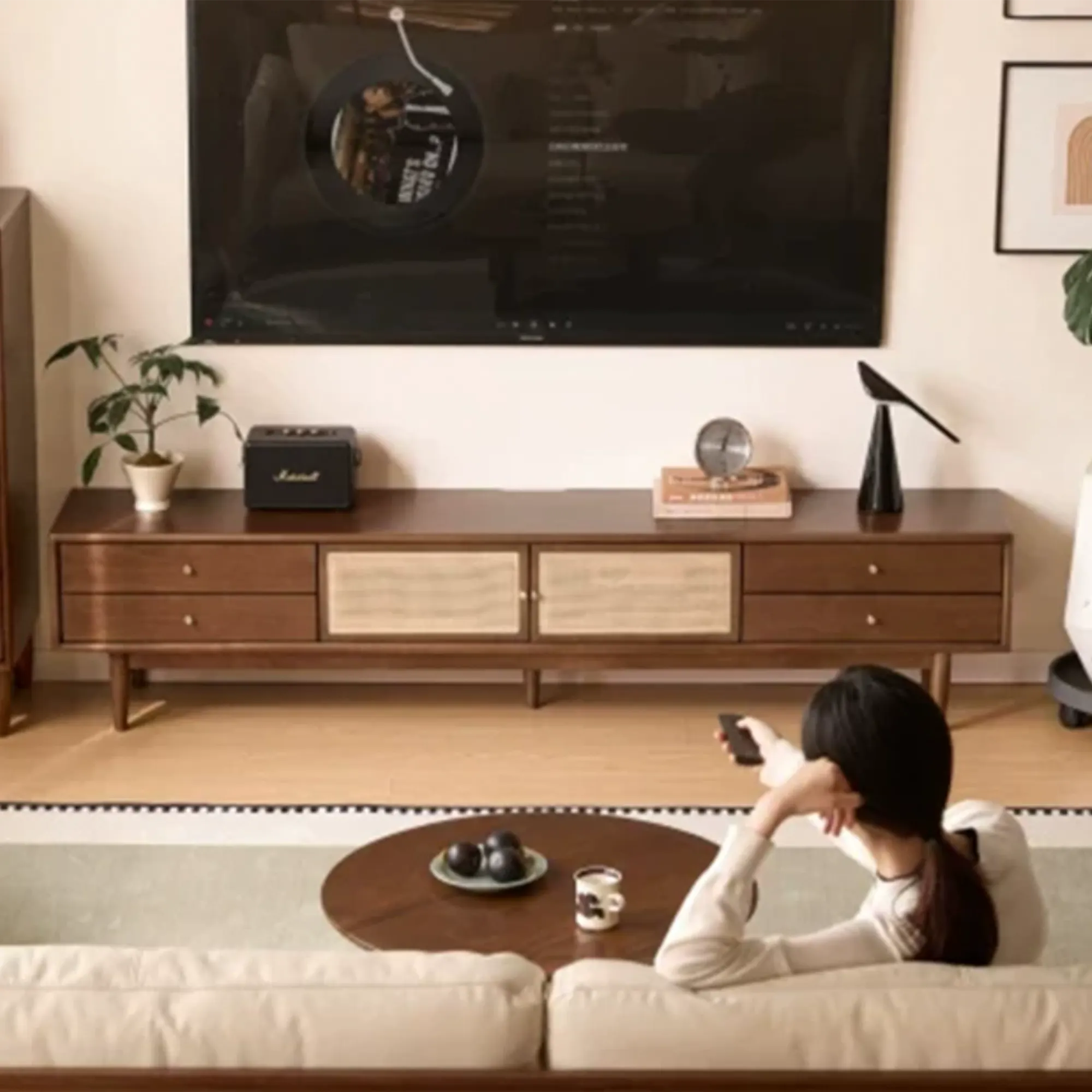 Taya Rattan TV Console 2m - Walnut - 9