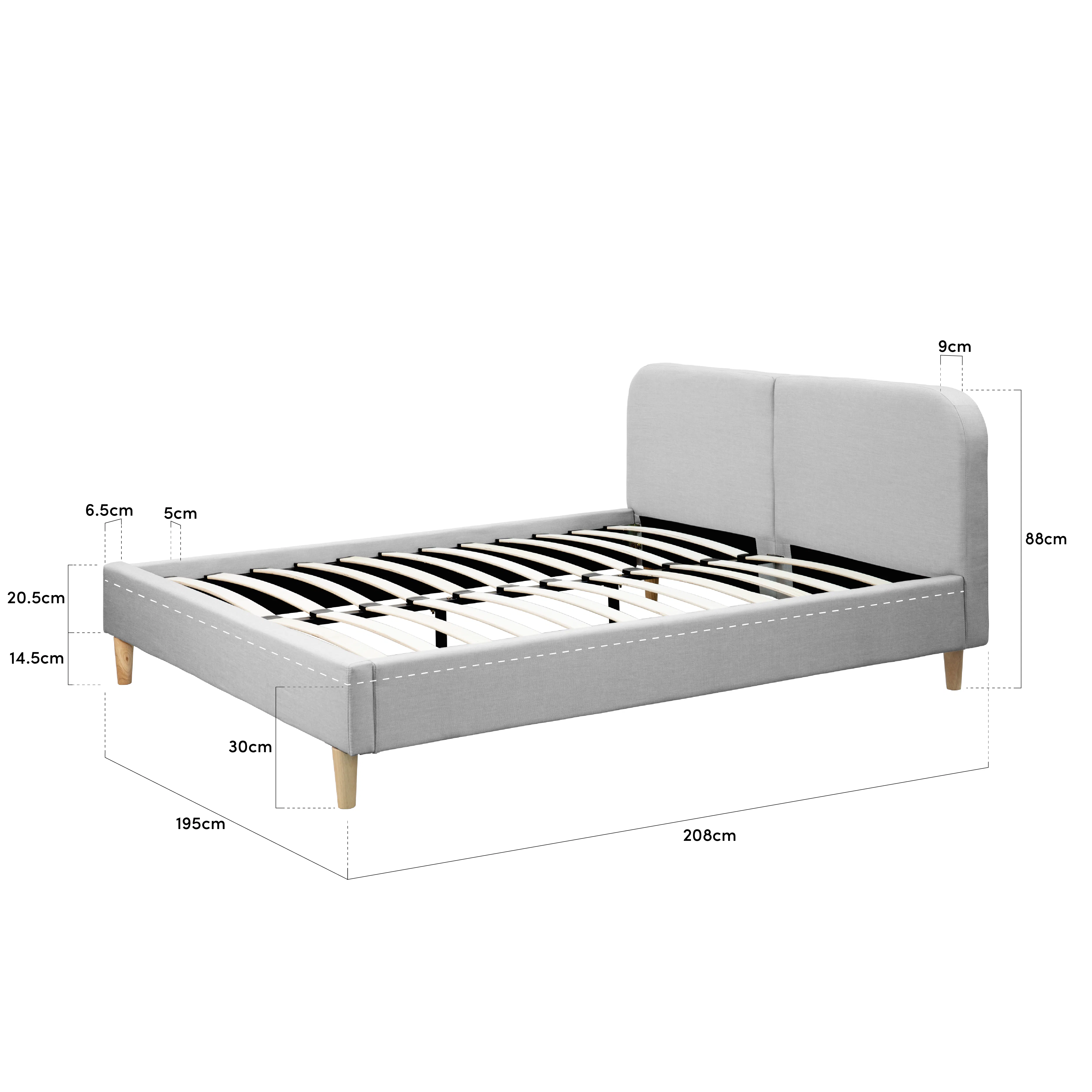 Nolan King Bed - Hailstorm - 11 - modern piano-style bed, 9 cm height, 88 cm total height, 195 cm total length, 208 cm total