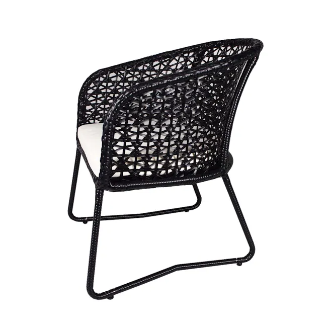 Horizon Patio Set - Cream Cushion - 5 - Woven chair, black and white design, intricate lattice pattern, rattan frame