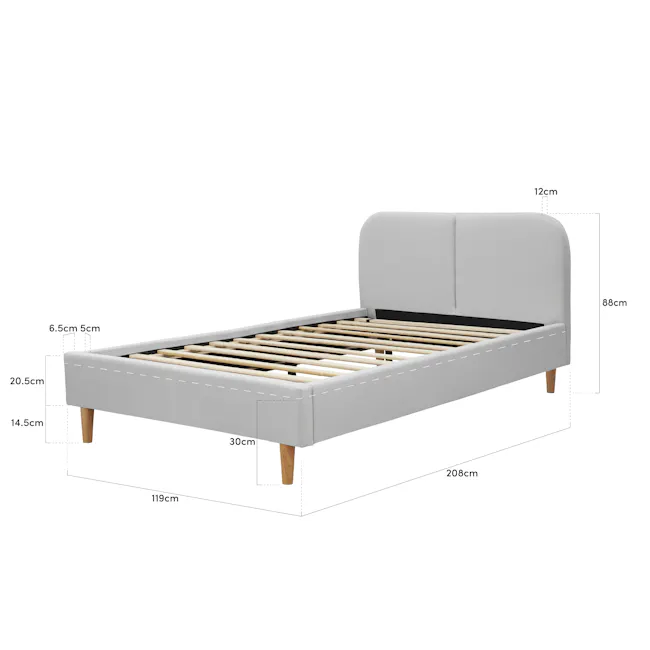 Nolan Super Single Bed - Hailstorm - 15 - Modern bed frame with wooden slats, 88 cm height, 119 cm width, 208 cm length, 5