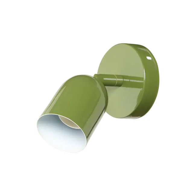 Hetta Wall Light - Green - 1 - Green cylindrical object, glossy finish, white interior, curved design, reflective surface