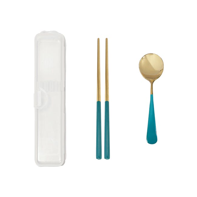 Table Matters Waltz 2pc Portable Cutlery Set - Teal Green - 0
