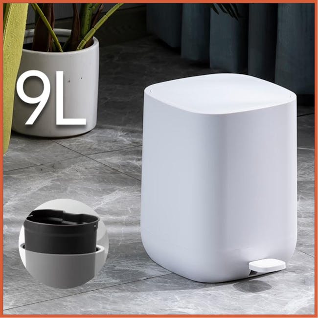 R&R Pedal Trash Can - Black - 17 - 9L, modern, sleek, minimalist, cylindrical, floating, pedestal, bathroom, floor-standing