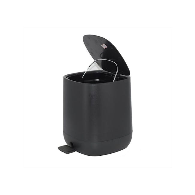 R&R Pedal Trash Can - Black - 4 - black cylindrical trash can, sleek design, modern kitchen accessory, open lid, transparent