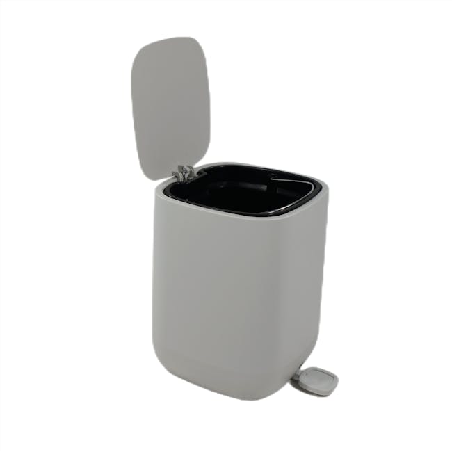 R&R Pedal Trash Can - Black - 5 - White cylindrical trash can, open lid, black interior, sleek design, modern aesthetic