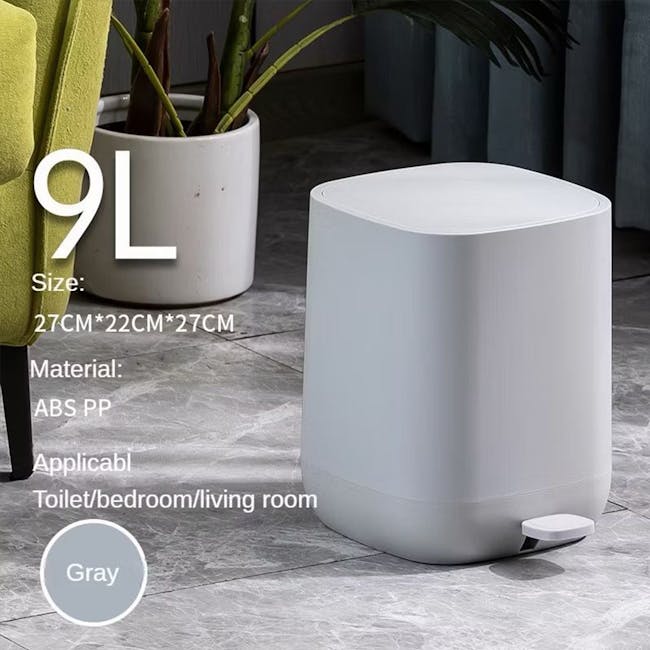 R&R Pedal Trash Can - Black - 16 - 9L, Size, 27CM x 22CM x 27CM, ABS PP, Gray, Toilet, Bedroom, Living Room, Material