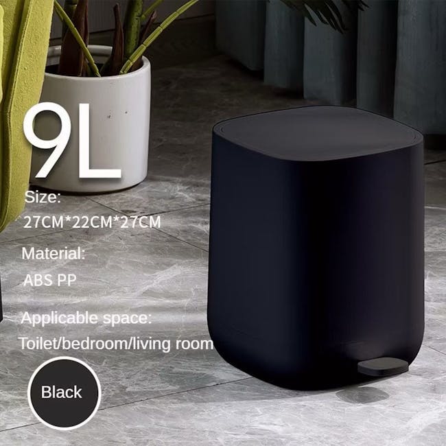 R&R Pedal Trash Can - Black - 15 - 9L, Size, 27CM*22CM*27CM, ABS PP, Black, Toilet, Bedroom, Living Room, Material