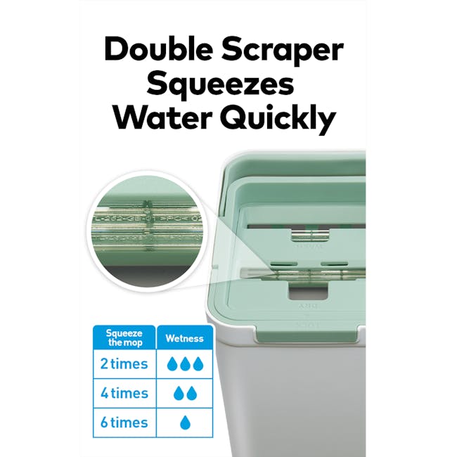 3M™ Scotch-Brite™ Compact Hands-Free Flat Mop with Bucket - 16 - Double scraper, squeezes water quickly, wetness indicators