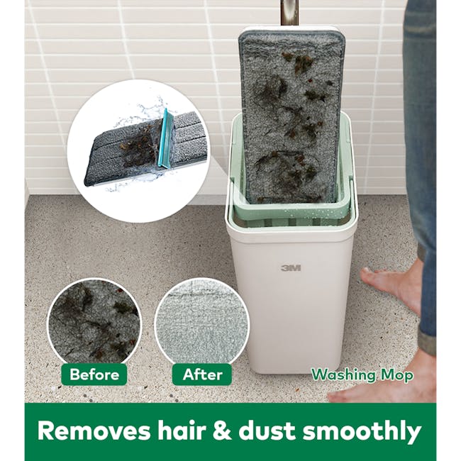 3M™ Scotch-Brite™ Compact Hands-Free Flat Mop with Bucket - 23 - 3M Smart Cleaning Mop, Removes hair & dust smoothly