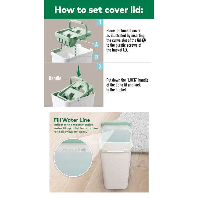 3M™ Scotch-Brite™ Compact Hands-Free Flat Mop with Bucket - 20 - Place bucket cover as illustrated by inserting the curve