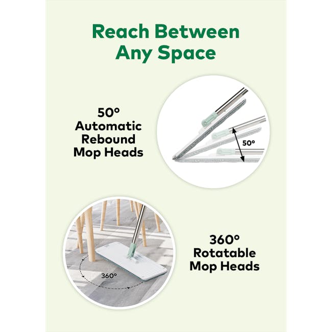 3M™ Scotch-Brite™ Compact Hands-Free Flat Mop with Bucket - 19 - Automatic rebound mop heads, 360° rotatable mop heads