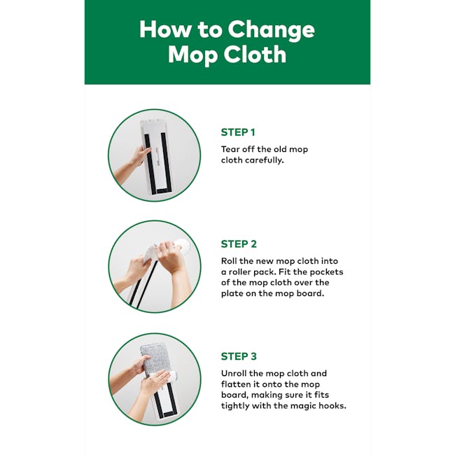 3M™ Scotch-Brite™ Compact Hands-Free Flat Mop with Bucket - 12 - Tear off old mop cloth carefully, roll new mop cloth into