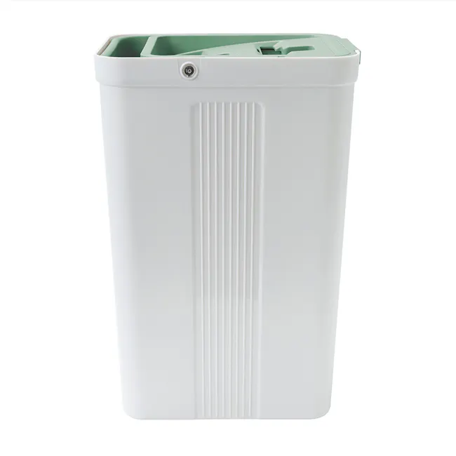 3M™ Scotch-Brite™ Compact Hands-Free Flat Mop with Bucket - 8 - White cylindrical trash bin, green lid, vertical ridges