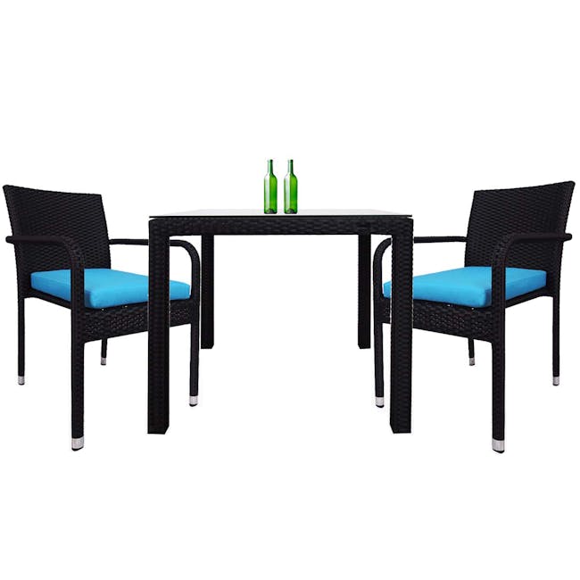 Palm Outdoor Dining Couple Set - Blue Cushions - 0