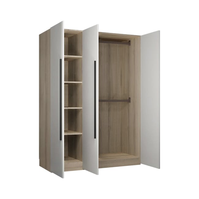 Lucca 3 Door Wardrobe 3 - Matte White, White Oak - 2