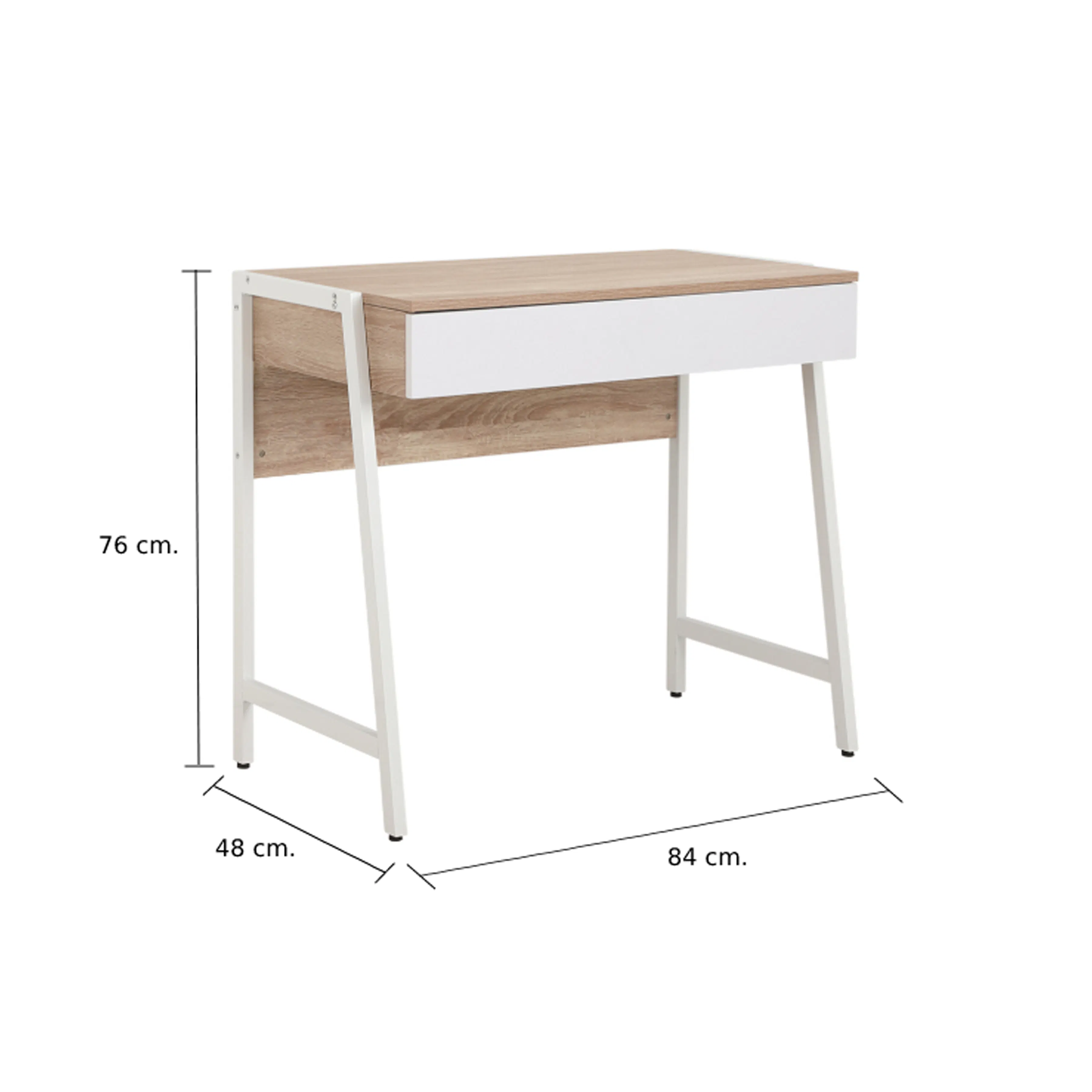 Zara Study Desk 0.8m - 9 - Wooden desk with white frame, 76 cm height, 48 cm width, 84 cm depth, minimalist design, modern
