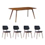 Roden Dining Table 1.8m in Cocoa with 4 Riley Dining Chairs with Cushioned Backrest in Dark Grey - 0