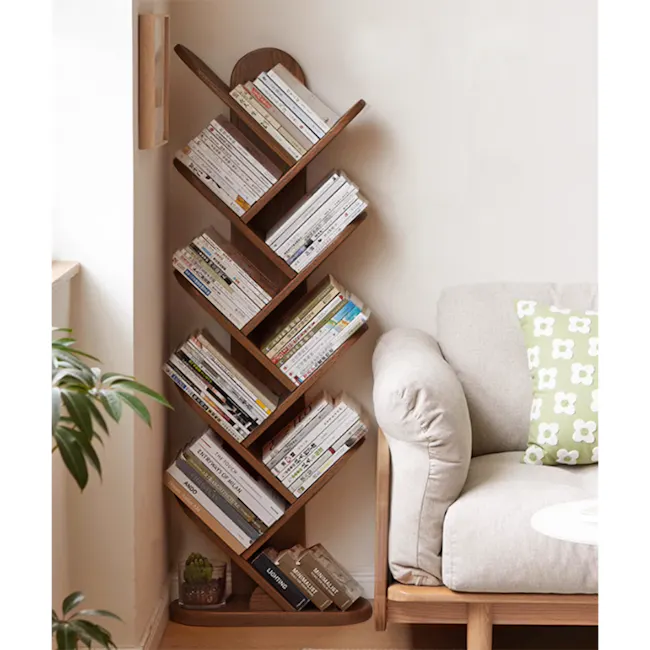 Tresa 10-tier Display Bookshelf - Walnut - 4 - Wooden bookshelf, stacked books, cozy corner, minimalist design, modern