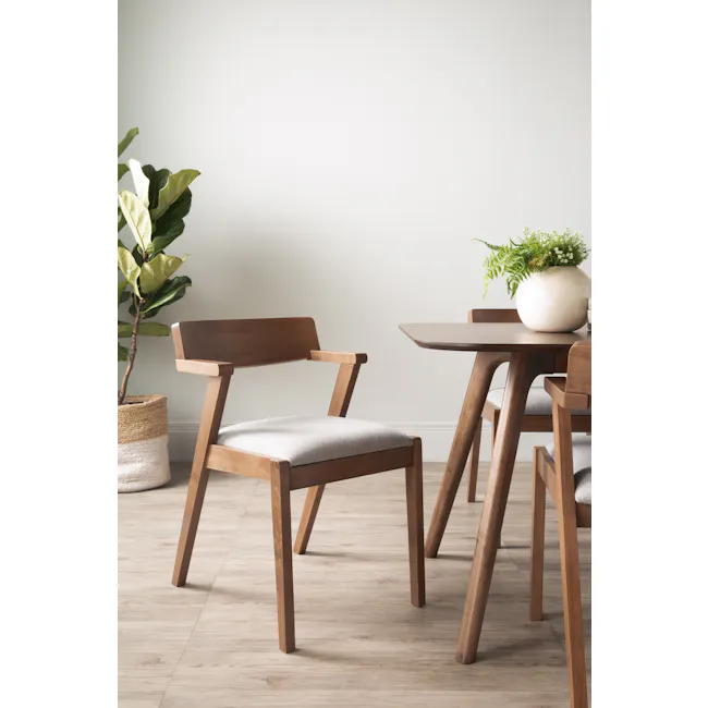 Roden Dining Table 1.8m in Cocoa with 4 Imogen Dining Chairs in Cocoa, Dolphin Grey (Fabric) - 3 - Wooden chair, minimalist