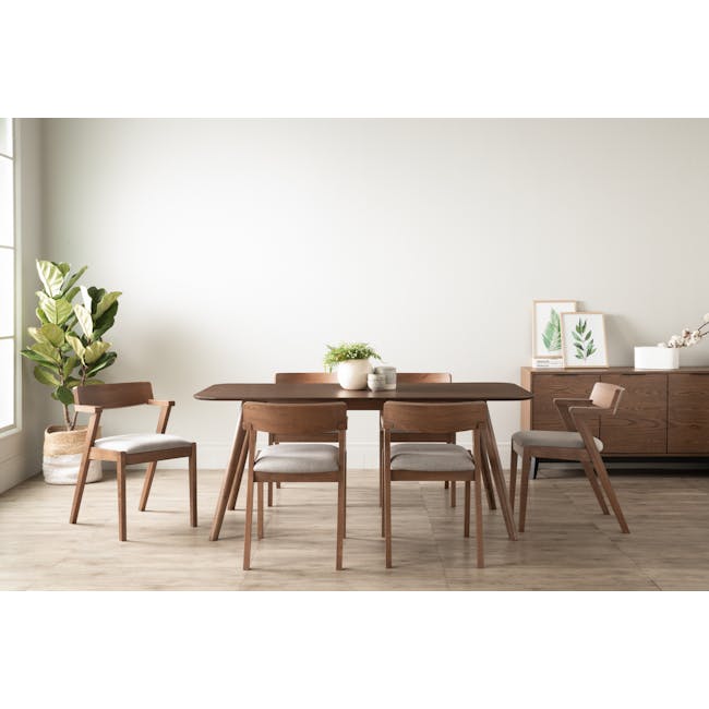 Roden Dining Table 1.8m in Cocoa with 4 Imogen Dining Chairs in Cocoa, Dolphin Grey (Fabric) - 4 - Modern dining room