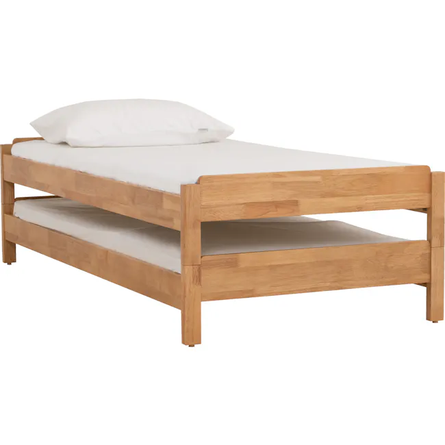 Hans Stackable Single Bed - Natural - 9 - Wooden bunk bed, minimalist design, light wood finish, two-level structure, white