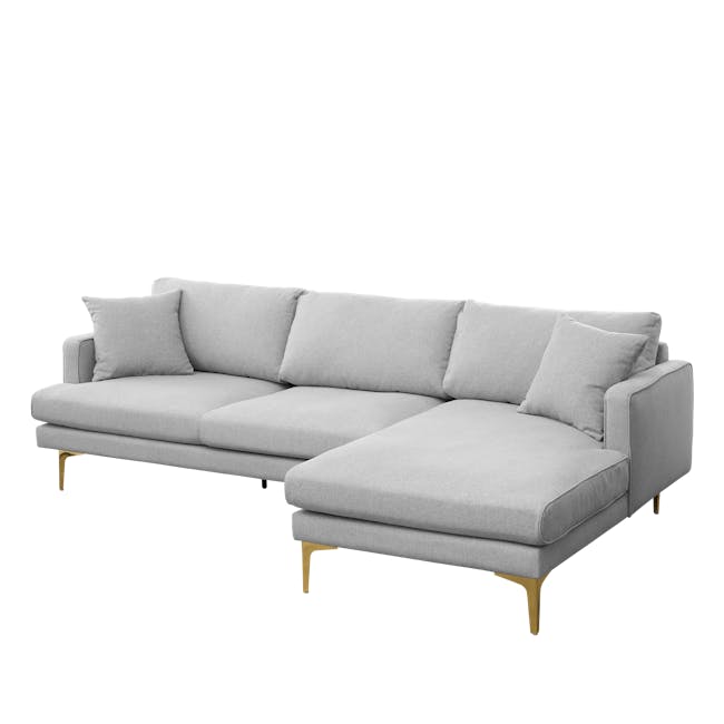 Declan L-Shaped Sofa - Brass, Slate - 4 - Modern gray sofa, minimalist design, light gray fabric, comfortable cushions