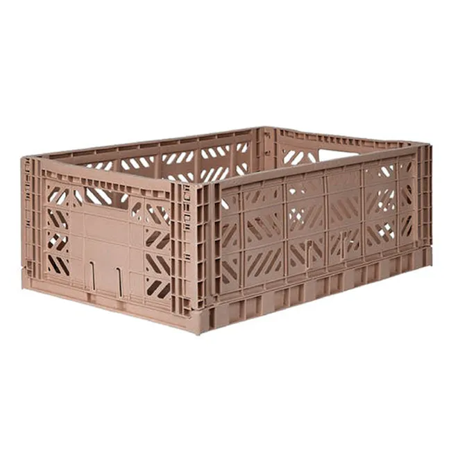 Aykasa Foldable Maxibox - Warm Taupe - 1 - Wooden pallet with intricate cut-out patterns, Industrial storage container with