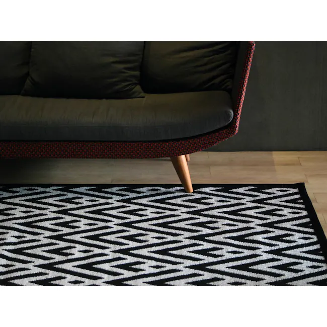 PDM Kaiku Reversible Mat (3 Sizes) - 5 - modern sofa, dark gray upholstery, wooden legs, geometric pattern, black and white