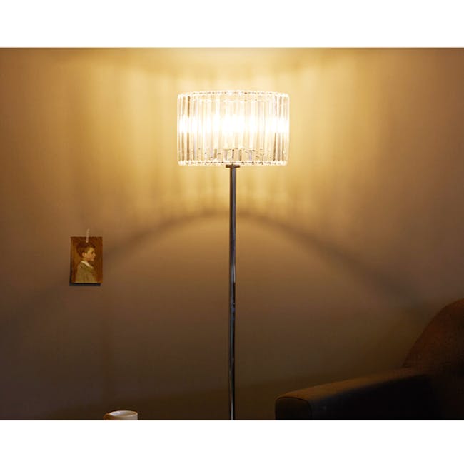 Acril Lampshade - 12 - Golden lamp with crystal shade, warm ambient light, minimalist decor, abstract art piece, soft shadow