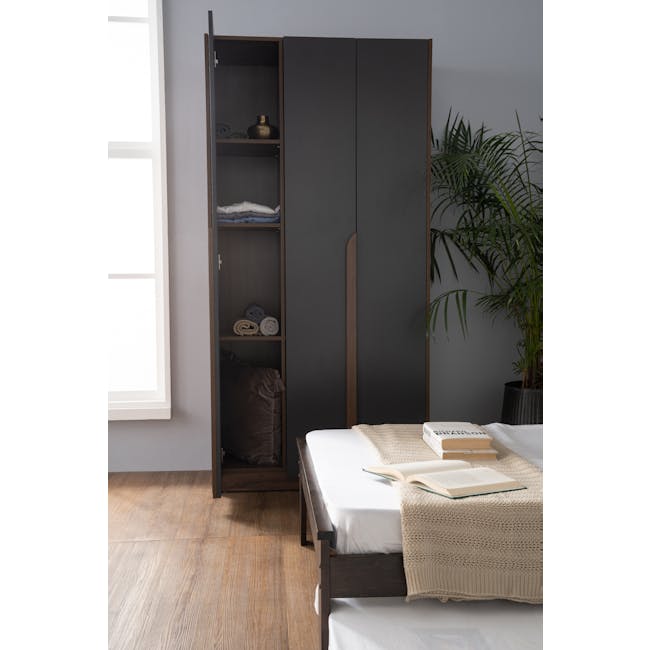 Miah 3 Door Wardrobe - Walnut, Grey - 2