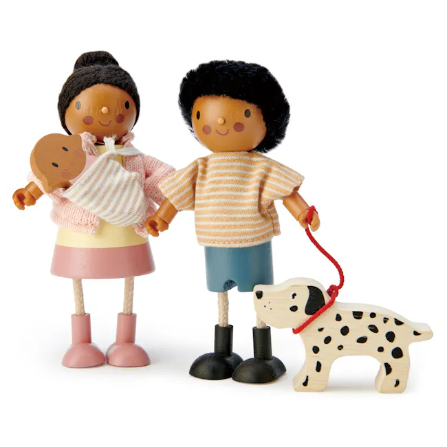 Tender Leaf Doll House - Mrs Forrester - 2 - Doll, woman, child, brown baby, knit hat, black hair, orange face, pink dress