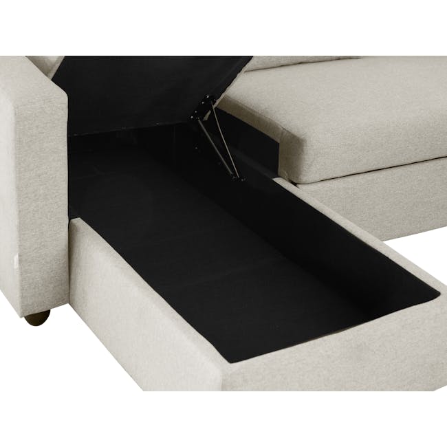 Mia L-Shaped Storage Sofa Bed - Ecru - 17 - Modern sofa with integrated storage compartment, light beige upholstered seat