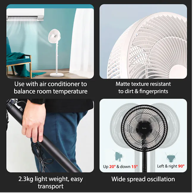 IONA 12" High Velocity Stand Fan - Black - 6