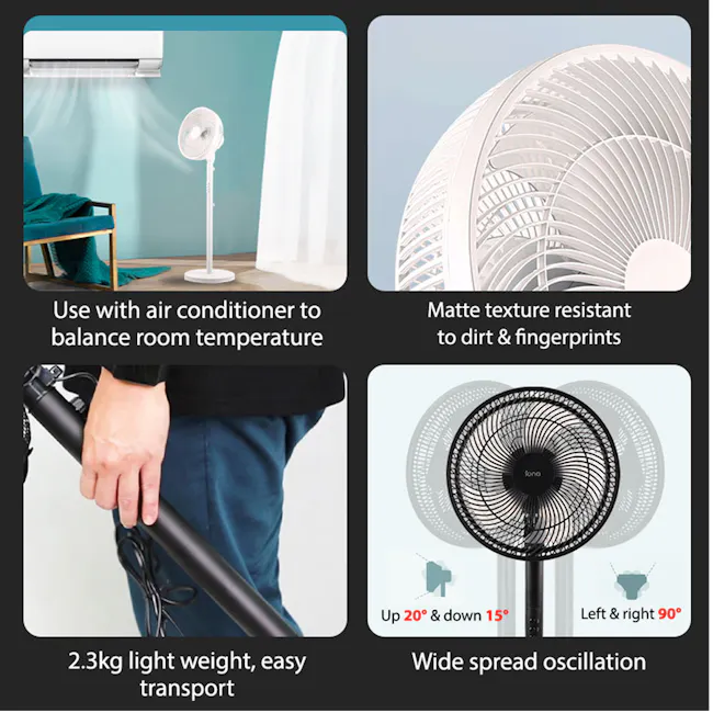 IONA 12" High Velocity Stand Fan - Black - 6