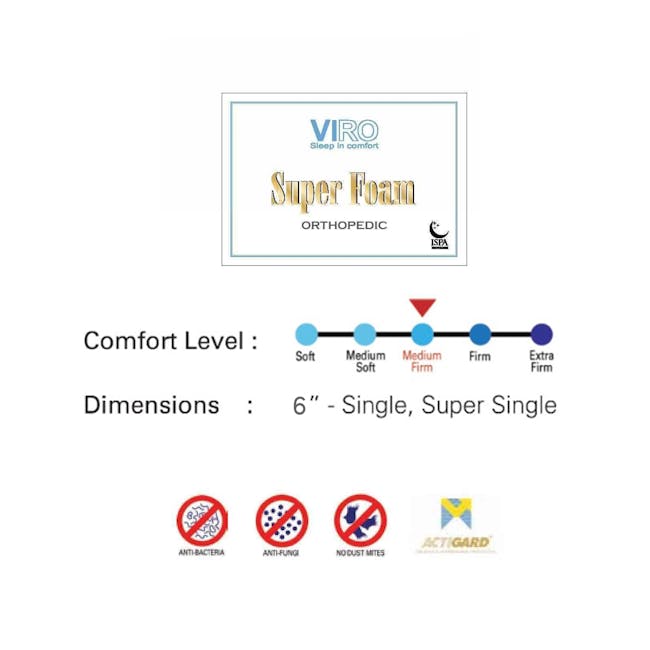 VIRO Super Foam Quilted  15cm Mattress - Medium Firm (4 sizes) - 2