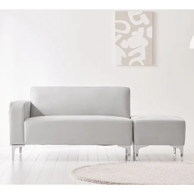 Macaron 2 Seater Left Chaise Sofa with Ottoman - Light Grey (Pet Friendly) - 2 - Modern minimalist sofa, light gray