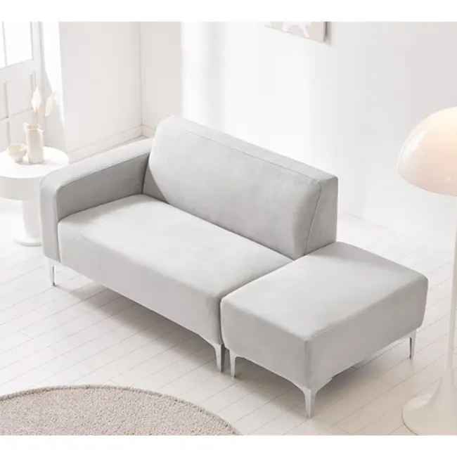 Macaron 2 Seater Left Chaise Sofa with Ottoman - Light Grey (Pet Friendly) - 3 - Modern minimalist sofa, light gray fabric