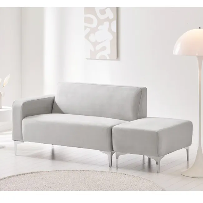 Macaron 2 Seater Left Chaise Sofa with Ottoman - Light Grey (Pet Friendly) - 4 - Modern minimalist sofa, light gray fabric