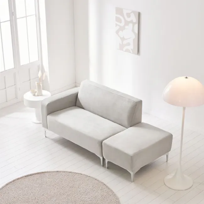 Macaron 2 Seater Left Chaise Sofa with Ottoman - Light Grey (Pet Friendly) - 5 - Minimalist living room, modern furniture